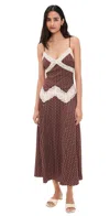 Frankies Bikinis Ethereal Satin Maxi Dress Chocolate Dot In Brown