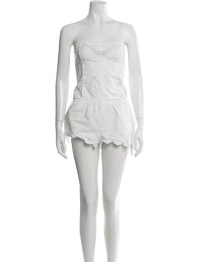 Pre-owned Frankies Bikinis Eyelet Trim Short Set In Neutral