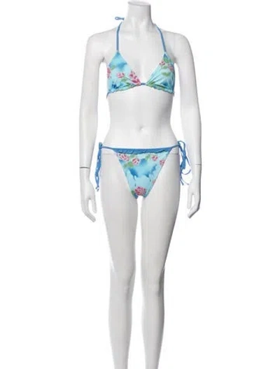 Pre-owned Frankies Bikinis Floral Print Bikini W/ Tags In Blue