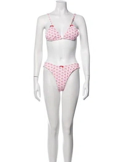 Pre-owned Frankies Bikinis Floral Print Bikini W/ Tags In Pink