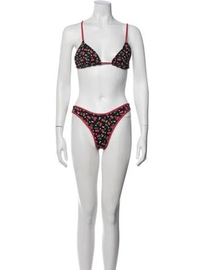 Pre-owned Frankies Bikinis Floral Print Bikini W/ Tags In Red