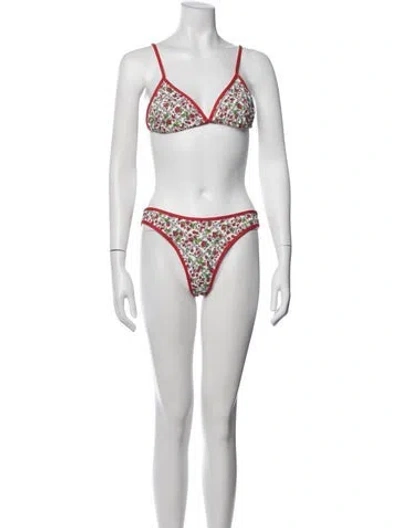 Pre-owned Frankies Bikinis Floral Print Bikini W/ Tags In Red