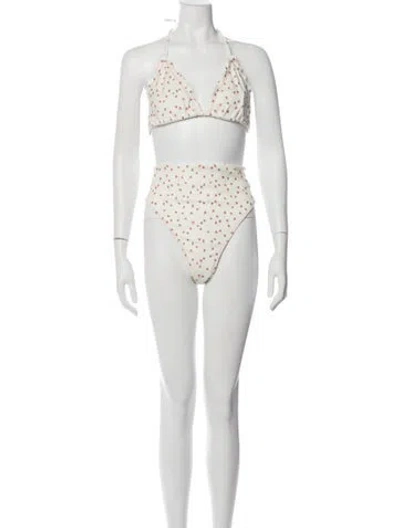 Pre-owned Frankies Bikinis Floral Print Bikini W/ Tags In White