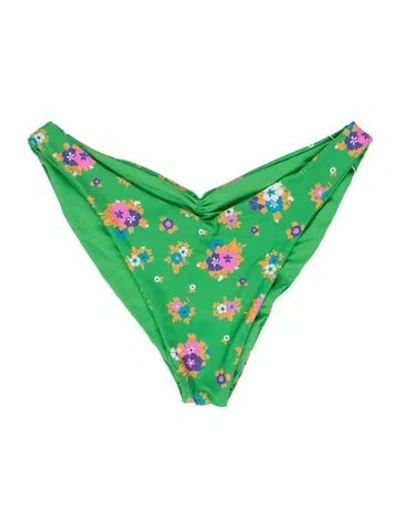 Pre-owned Frankies Bikinis Floral Print Bottoms In Green