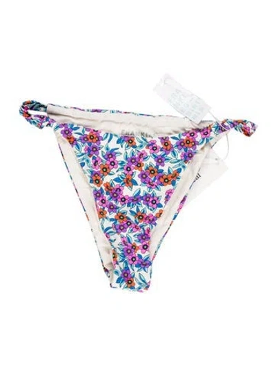 Pre-owned Frankies Bikinis Floral Print Bottoms W/ Tags In White