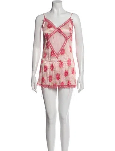 Pre-owned Frankies Bikinis Floral Print Bow Accents Nightgown In Pink