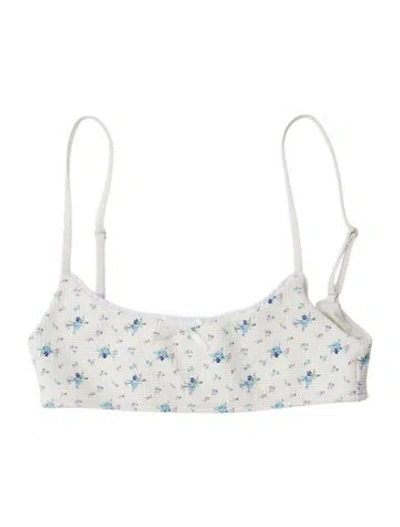 Pre-owned Frankies Bikinis Floral Print Bow Accents Top W/ Tags In Blue