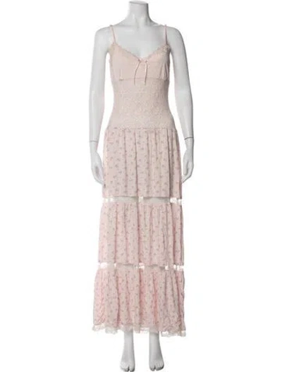 Pre-owned Frankies Bikinis Floral Print Long Dress In Pink