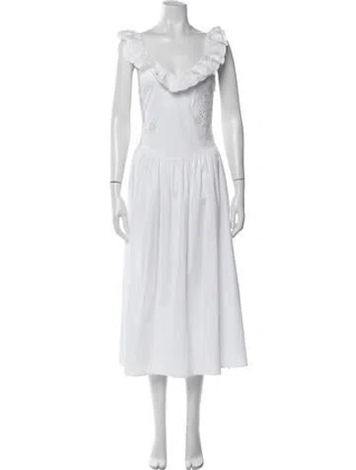 Pre-owned Frankies Bikinis Floral Print Long Dress In White