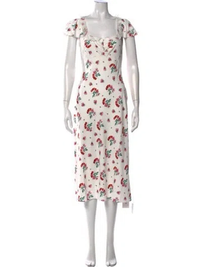 Pre-owned Frankies Bikinis Floral Print Midi Length Dress W/ Tags In White