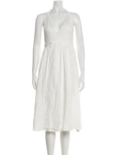 Pre-owned Frankies Bikinis Floral Print Midi Length Dress W/ Tags In White