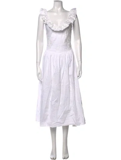 Pre-owned Frankies Bikinis Floral Print Midi Length Dress In White