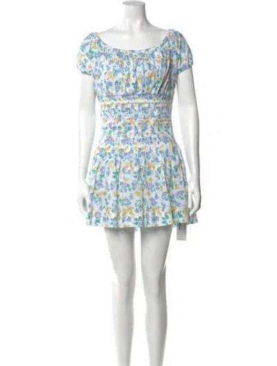Pre-owned Frankies Bikinis Floral Print Mini Dress In Blue