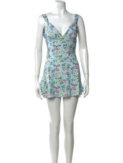 Pre-owned Frankies Bikinis Floral Print Mini Dress In Blue