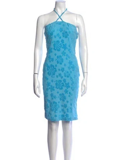 Pre-owned Frankies Bikinis Floral Print Mini Dress In Blue