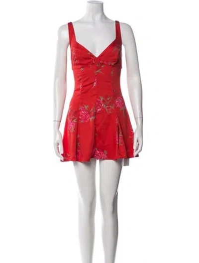 Pre-owned Frankies Bikinis Floral Print Mini Dress In Red