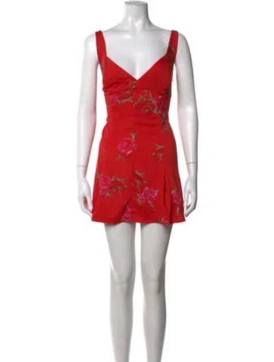 Pre-owned Frankies Bikinis Floral Print Mini Dress In Red