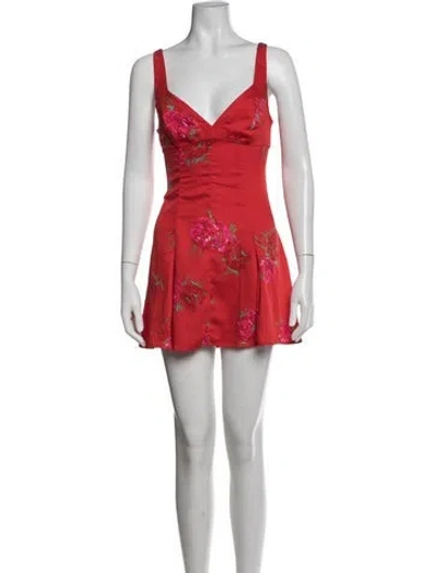 Pre-owned Frankies Bikinis Floral Print Mini Dress In Red