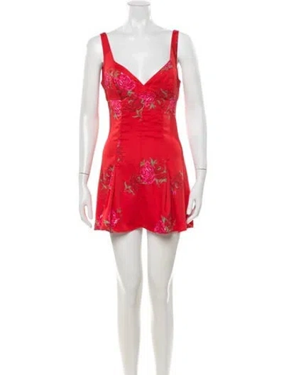 Pre-owned Frankies Bikinis Floral Print Mini Dress In Red