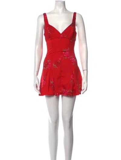 Pre-owned Frankies Bikinis Floral Print Mini Dress In Red