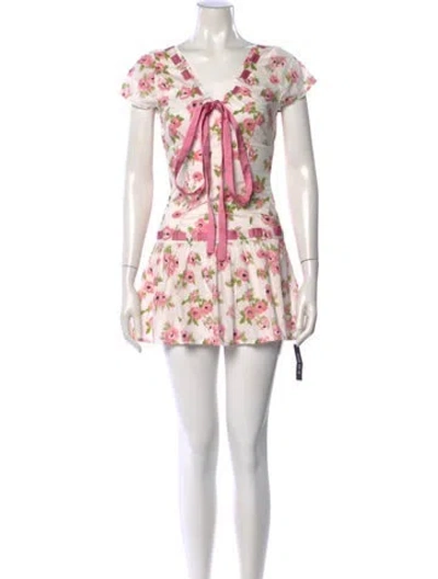 Pre-owned Frankies Bikinis Floral Print Mini Dress W/ Tags In White