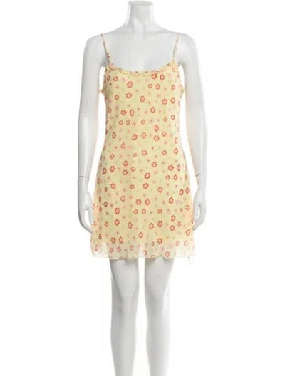 Pre-owned Frankies Bikinis Floral Print Mini Dress W/ Tags In Yellow