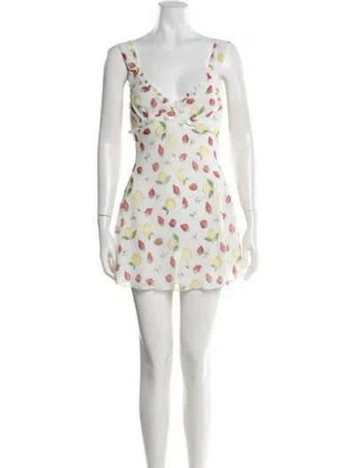 Pre-owned Frankies Bikinis Floral Print Mini Dress In White