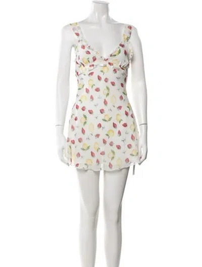 Pre-owned Frankies Bikinis Floral Print Mini Dress In White
