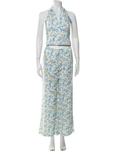 Pre-owned Frankies Bikinis Floral Print Pantsuit W/ Tags In Blue