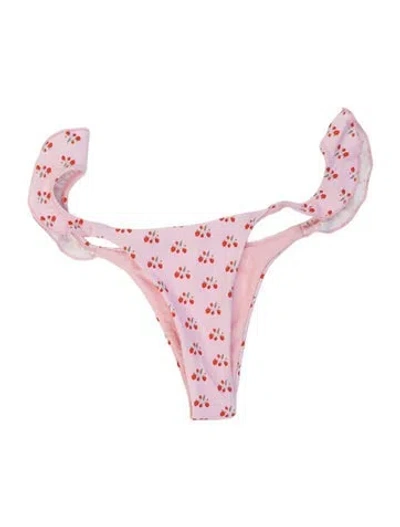 Pre-owned Frankies Bikinis Floral Print Ruffle Embellishment Bottoms W/ Tags In Pink