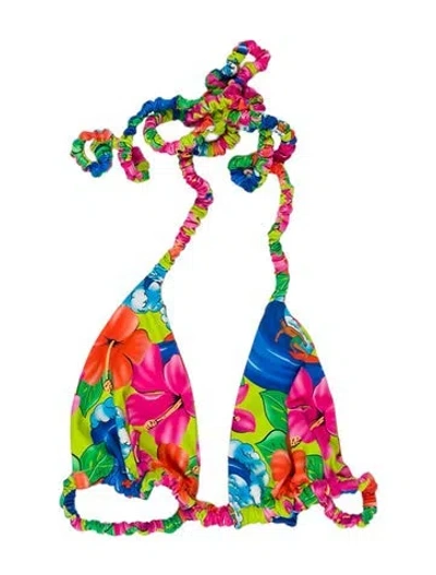 Pre-owned Frankies Bikinis Floral Print Ruffle Embellishment Top In Multi