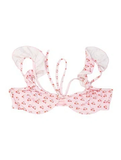 Pre-owned Frankies Bikinis Floral Print Ruffle Embellishment Top In Pink
