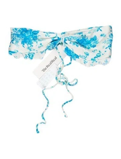 Pre-owned Frankies Bikinis Floral Print Ruffle Embellishment Top W/ Tags In Blue