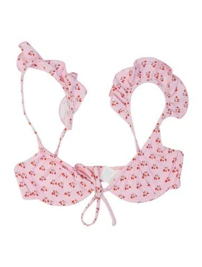 Pre-owned Frankies Bikinis Floral Print Ruffle Embellishment Top W/ Tags In Pink