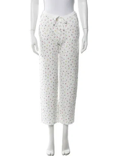 Pre-owned Frankies Bikinis Floral Print Straight Leg Pants In White