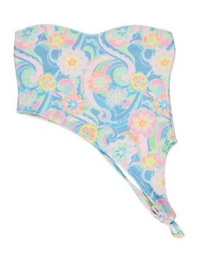 Pre-owned Frankies Bikinis Floral Print Top In Blue