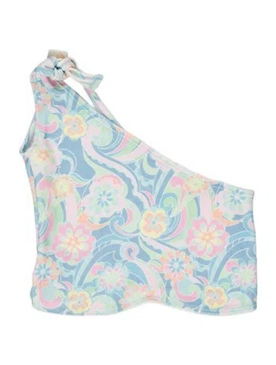 Pre-owned Frankies Bikinis Floral Print Top In Blue