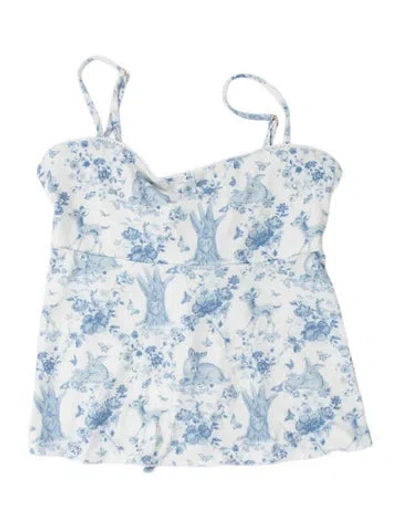 Pre-owned Frankies Bikinis Floral Print Top In Blue