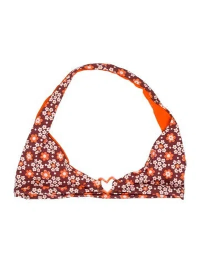 Pre-owned Frankies Bikinis Floral Print Top In Orange