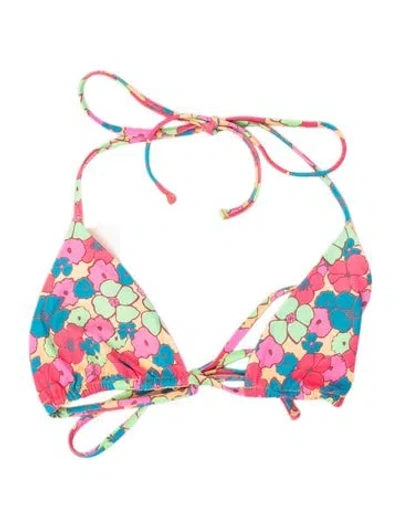 Pre-owned Frankies Bikinis Floral Print Top In Orange