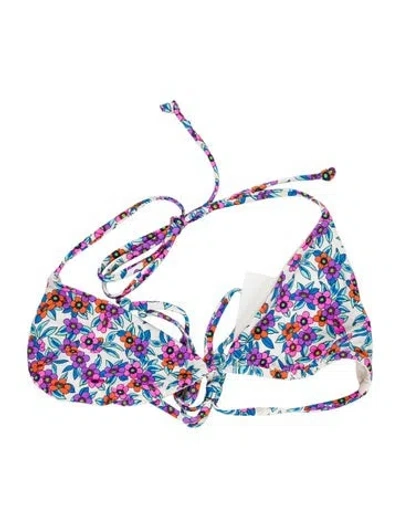 Pre-owned Frankies Bikinis Floral Print Top W/ Tags In White