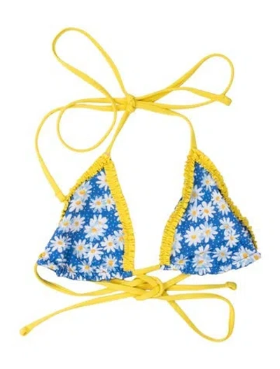 Pre-owned Frankies Bikinis Floral Print Top In Yellow