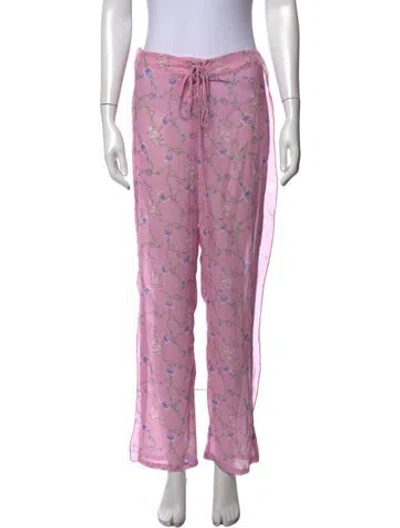 Pre-owned Frankies Bikinis Floral Print Wide Leg Pants In Pink
