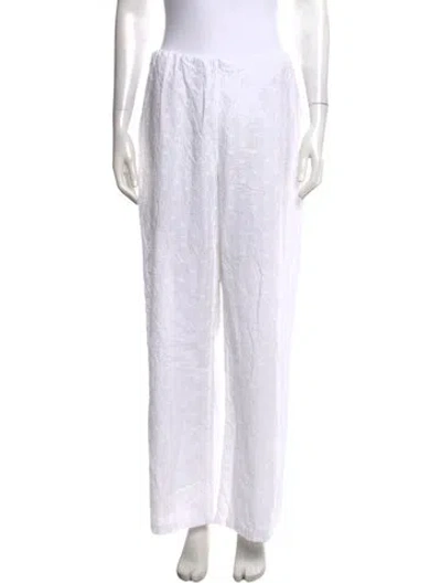 Pre-owned Frankies Bikinis Floral Print Wide Leg Pants In White
