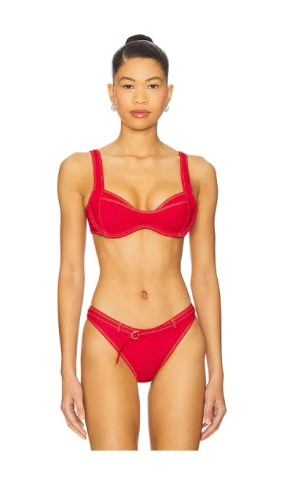 Frankies Bikinis Franklin Denim Bikini Top In Red