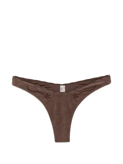 Frankies Bikinis Full Moon Floral Bikini Bottom In Brown