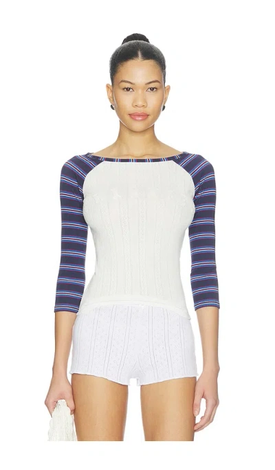 Frankies Bikinis Game Day Pointelle Baseball Tee In Schoolhouse Stripe