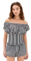 Frankies Bikinis Parlour Poplin Blouse In Blackberry Gingham