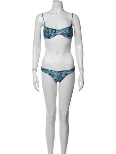 Pre-owned Frankies Bikinis Graphic Print Bikini In Blue/yellow
