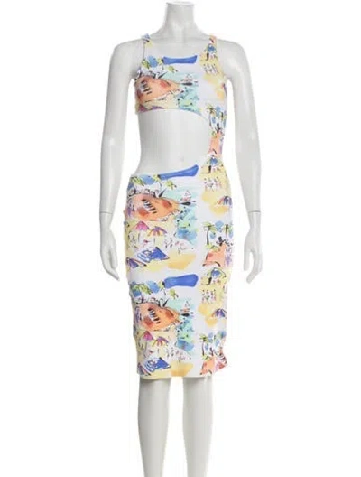 Pre-owned Frankies Bikinis Graphic Print Cover-up W/ Tags In White